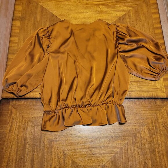 Express Copper Satin Puffed Sleeve Top - Picture 8 of 12